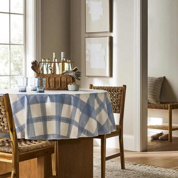 Round Oiled Tablecloth Blue Plaid Designed With Studio Mcgee