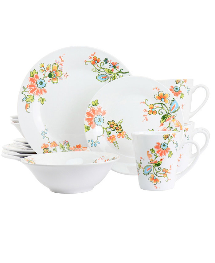 Elama Floral Zoe 16 Piece Round Porcelain Dinnerware Set Service for 4