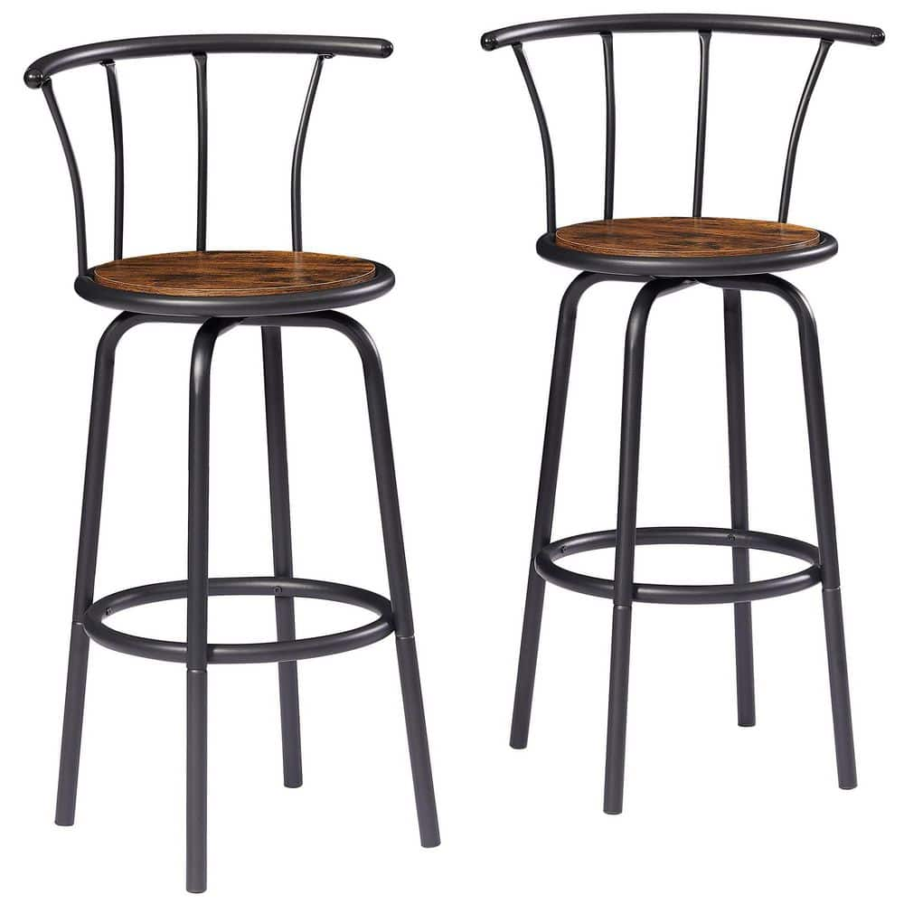 VECELO Bar Stools Set of 2 with Back Metal Barstools Tall Chair for Indoor Outdoor Pub Kitchen, Height 27.3 in., Brown KHD-XF-SD03-BRN