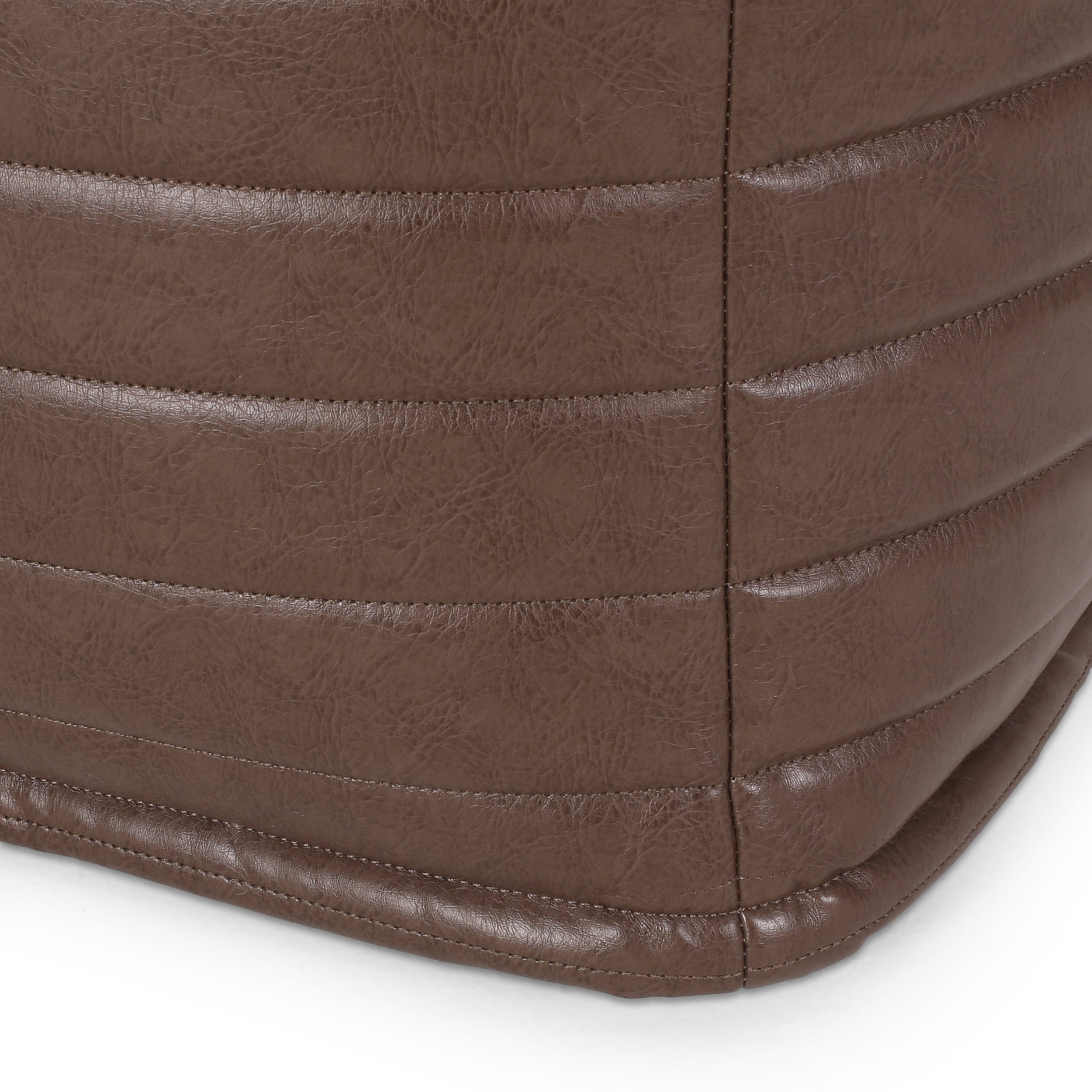 Conrail Contemporary Faux Leather Channel Stitch Pouf