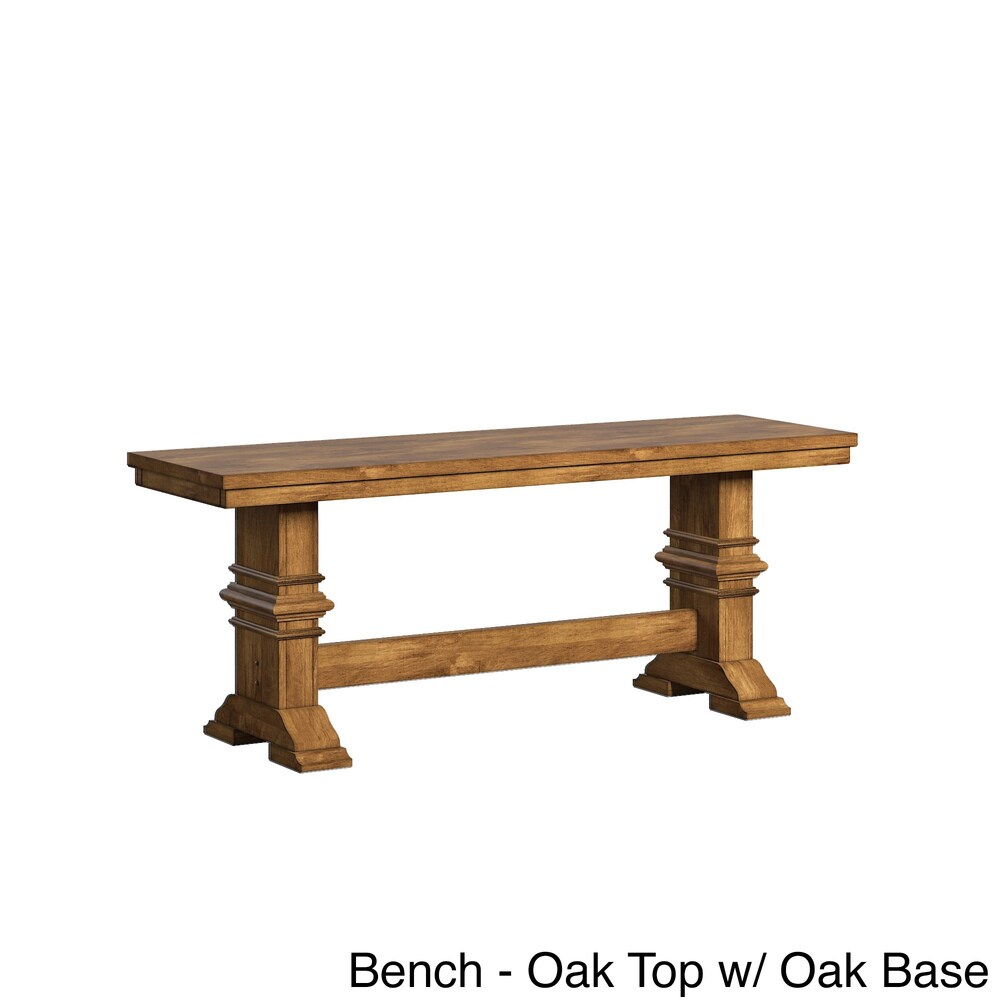 Eleanor Oak Farmhouse Trestle Base 6 Piece Dining Set   French Ladder Back by iNSPIRE Q Classic