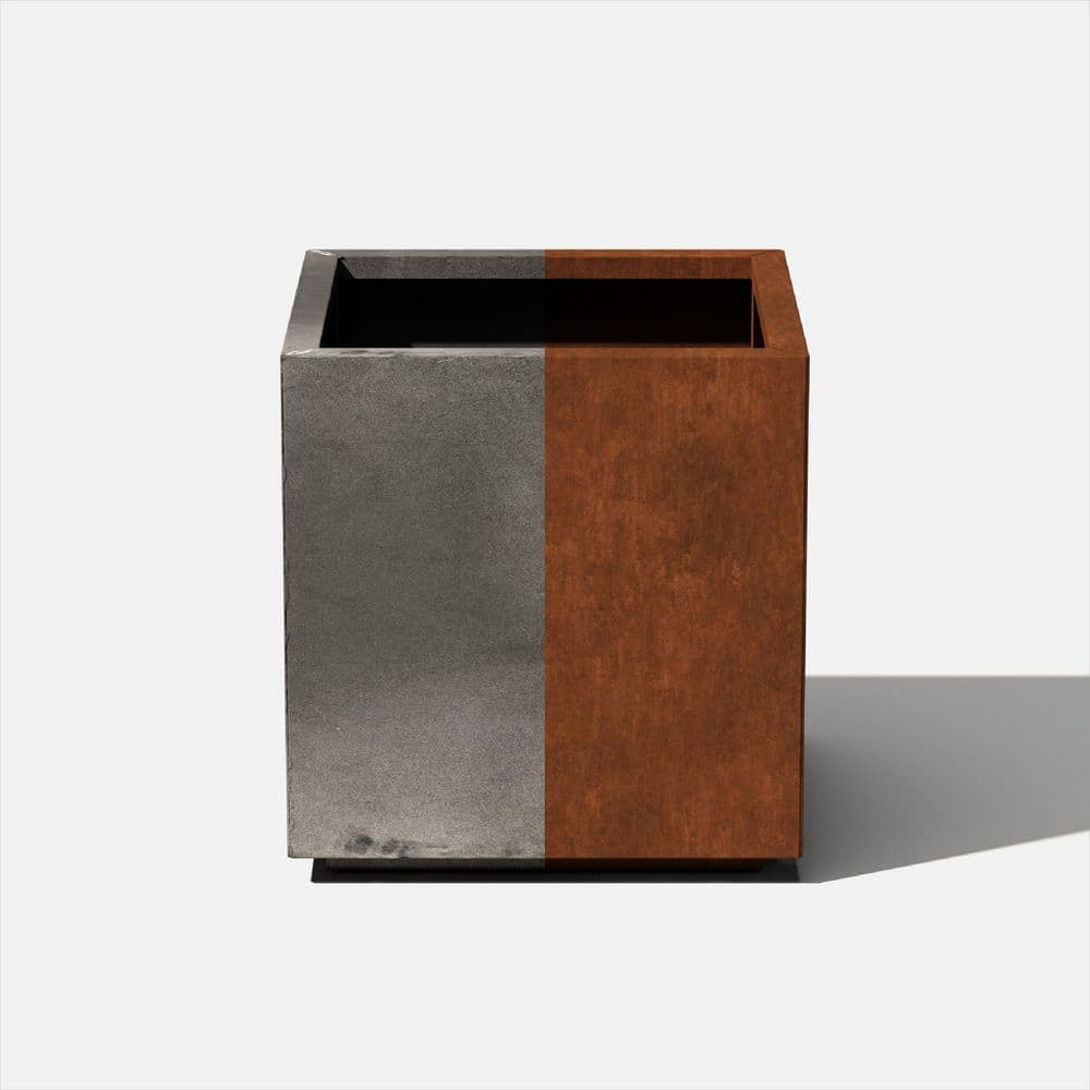 Veradek Rust Corten Cube Medium Steel Metal Square Planter CUVMEDCS