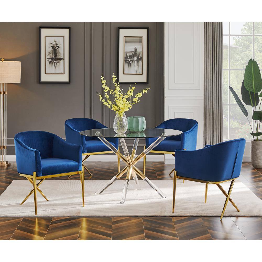 Best Master Furniture Dalton 5-Piece Navy Round Glass Top Dining Set (Seats 4) YF20RON5