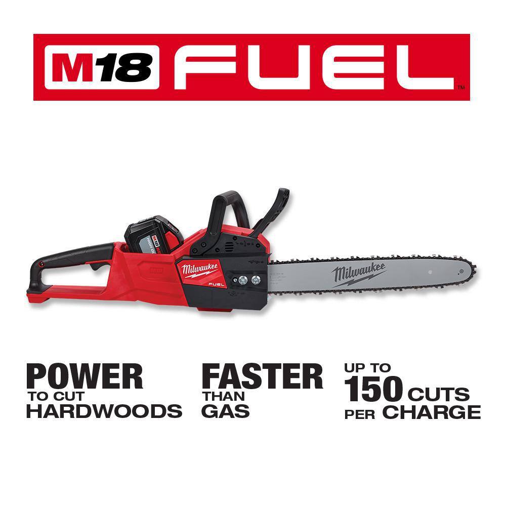 MW M18 FUEL 16 in. 18-Volt Lithium-Ion Battery Brushless Cordless Chainsaw Kit w12.0 Ah Battery Charger Case Chain 2727-21HD-49-16-2747-49-16-2715