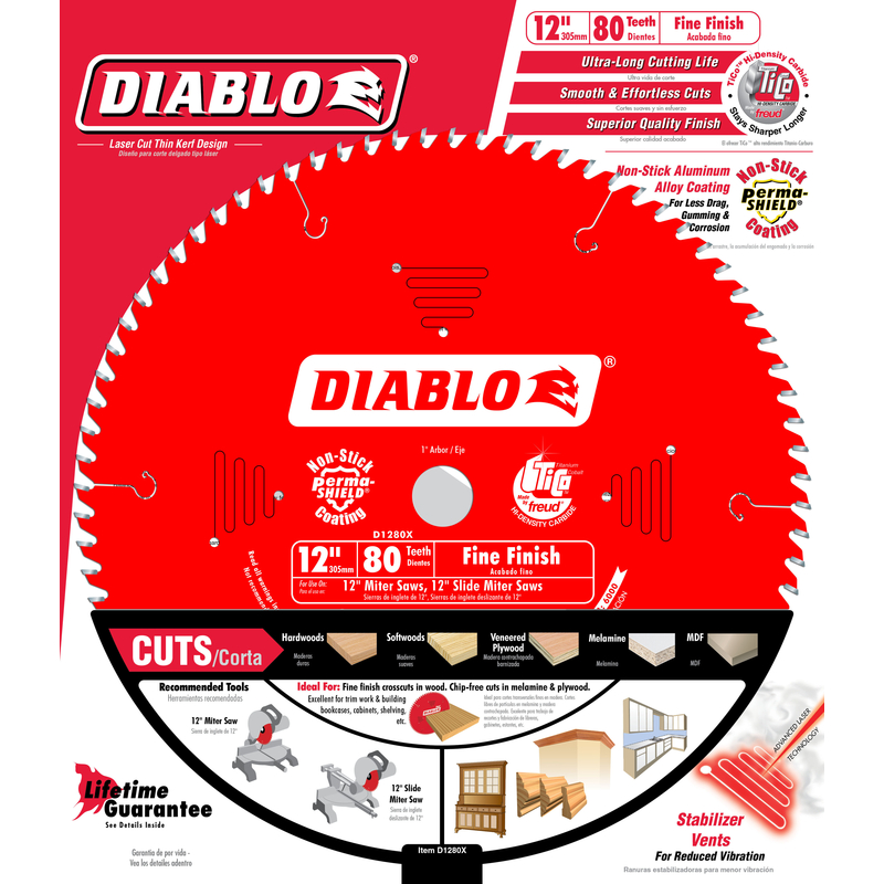 Diablo 12 in. D X 1 in. Carbide Finishing Saw Blade 80 teeth 1 pk