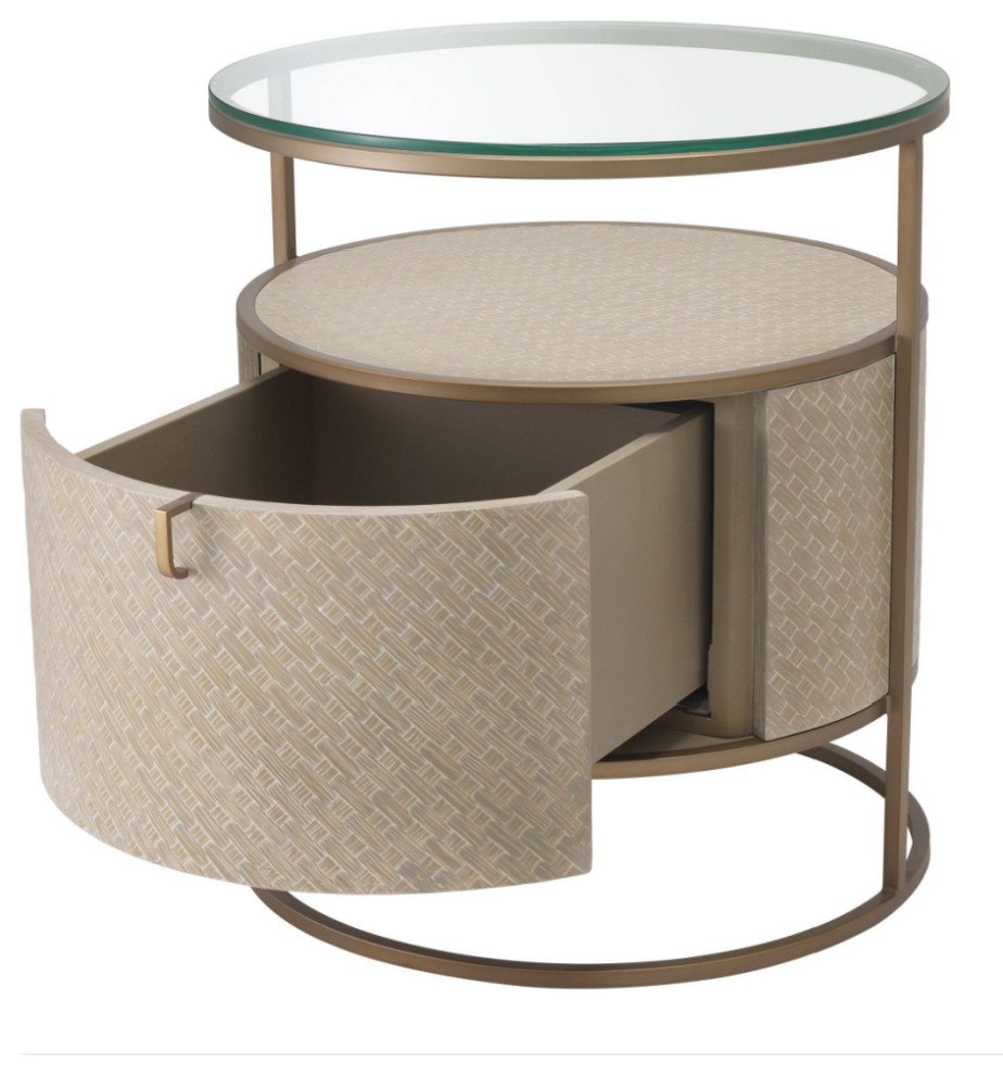 Round Woven Oak Bedside Table  Eichholtz Napa Valley   Contemporary   Side Tables And End Tables   by Oroa   Distinctive Furniture  Houzz