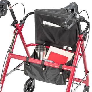 Drive Medical Aluminum Rollator Rolling Walker with Fold Up and Removable Back Support and Padded Seat Red r728rd