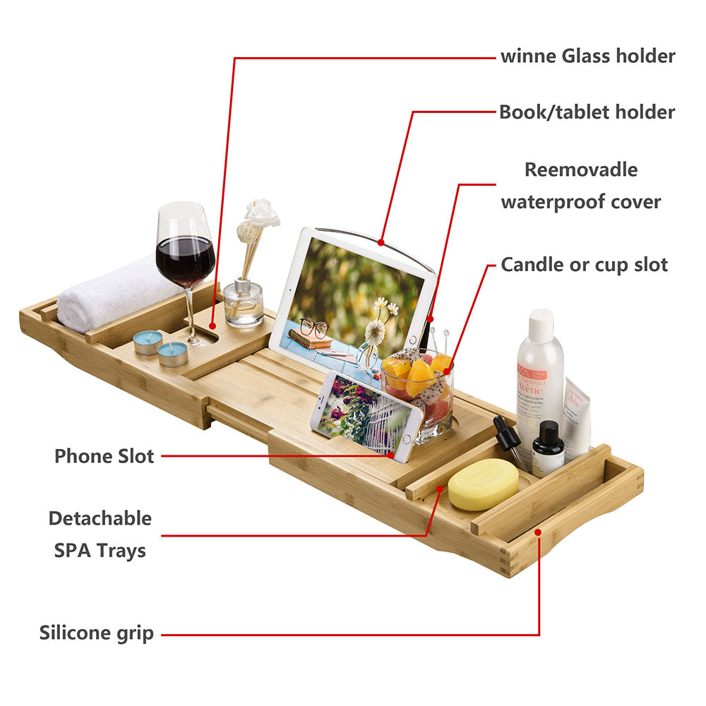 Yescom Bamboo Bathtub Caddy Tray with Extending Sides