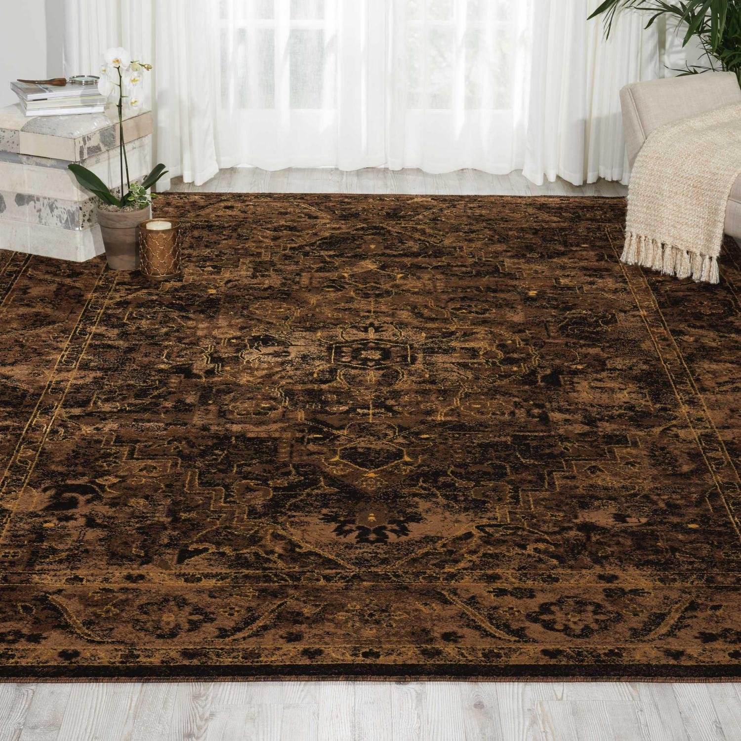 Nourison Delano Transitional Distressed Espresso 67 x 96 Area Rug， (6and#8242; x 9and#8242;)