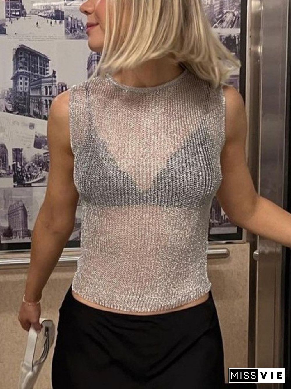 Semi Sheer Metallic Tank Top