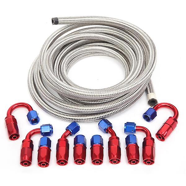 6an 16-foot Universal Silver Fuel Pipe 10 Red And Blue Connectors 42713