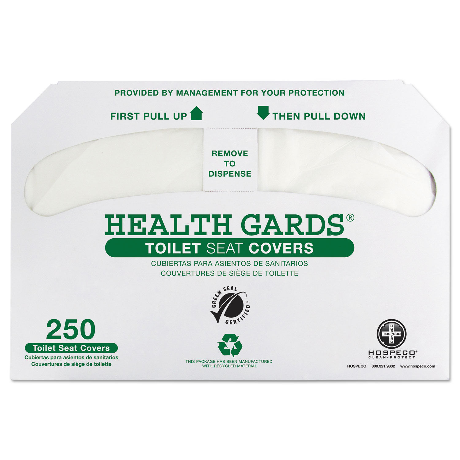 Health Gards Green Seal Recycled Toilet Seat Covers by HOSPECOandreg; HOSGREEN1000