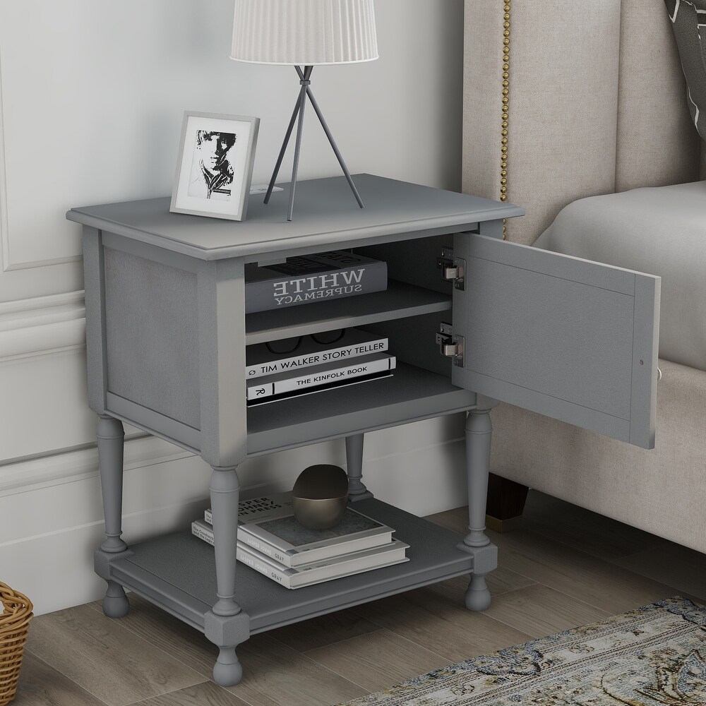 Versatile Nightstand Table Locker With Two Built in Shelves Cabinet And an Open Storage MDF  table USB Charging Design