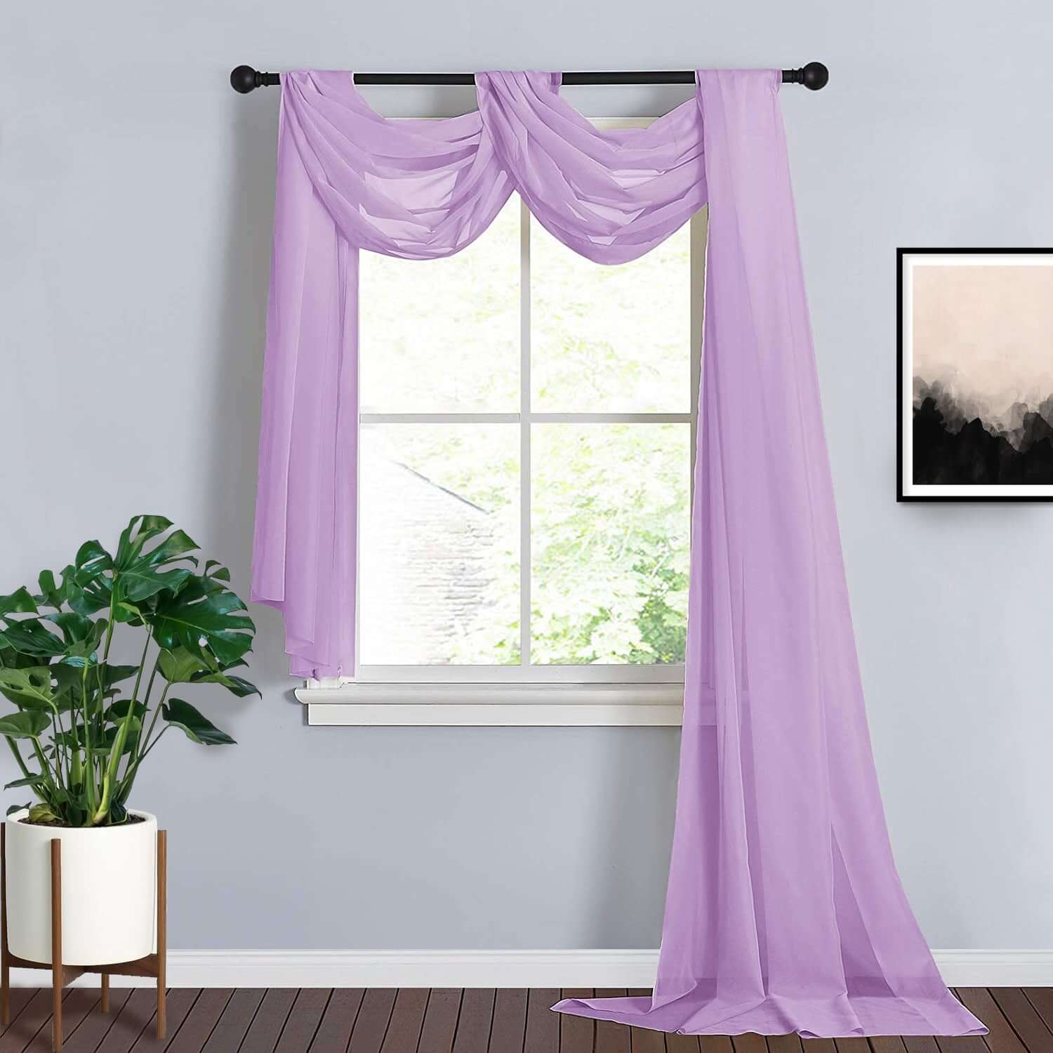 Lavender Lilac Sheer Organza Wedding Arch Draping Fabric, Long Curtain Backdrop Window Scarf Valance 18ft