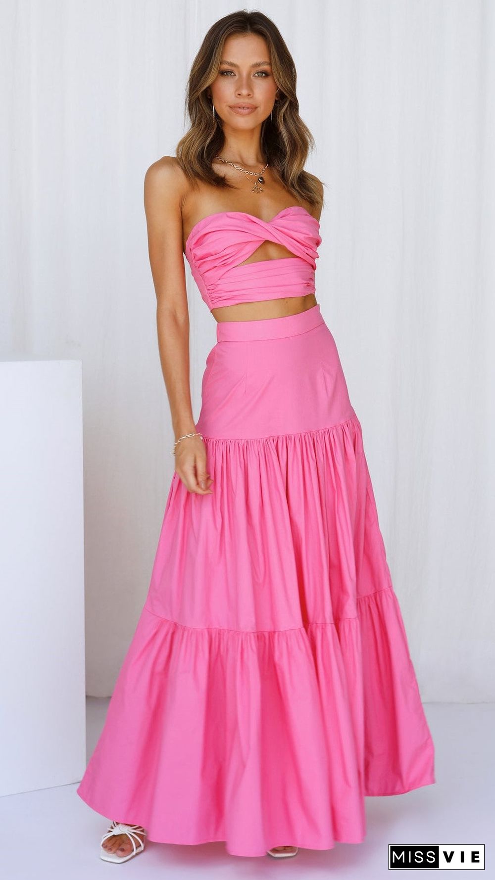 Hot Pink Off Shoulder Top and Skirt Sets