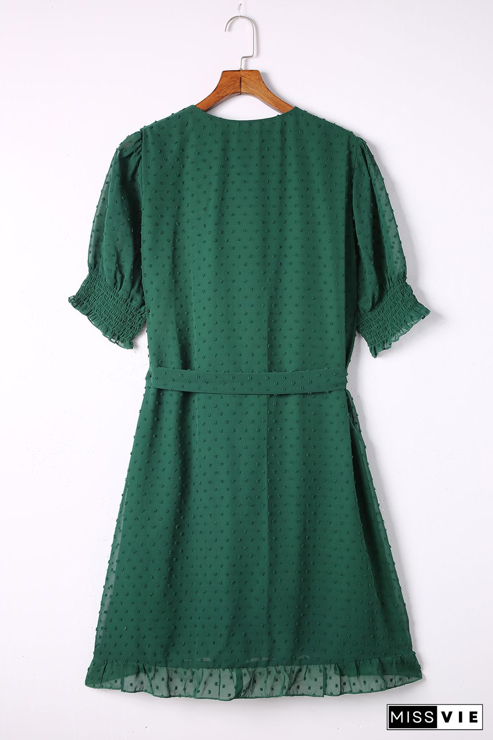 Green Plus Size Swiss Dot Puff Sleeve Wrap Dress