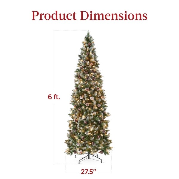 6ft Prelit Pencil Christmas Tree，Partially Flocked and Frosted Slim Holiday Tree Decoration，Skinny Xmas Tree，250 Lights