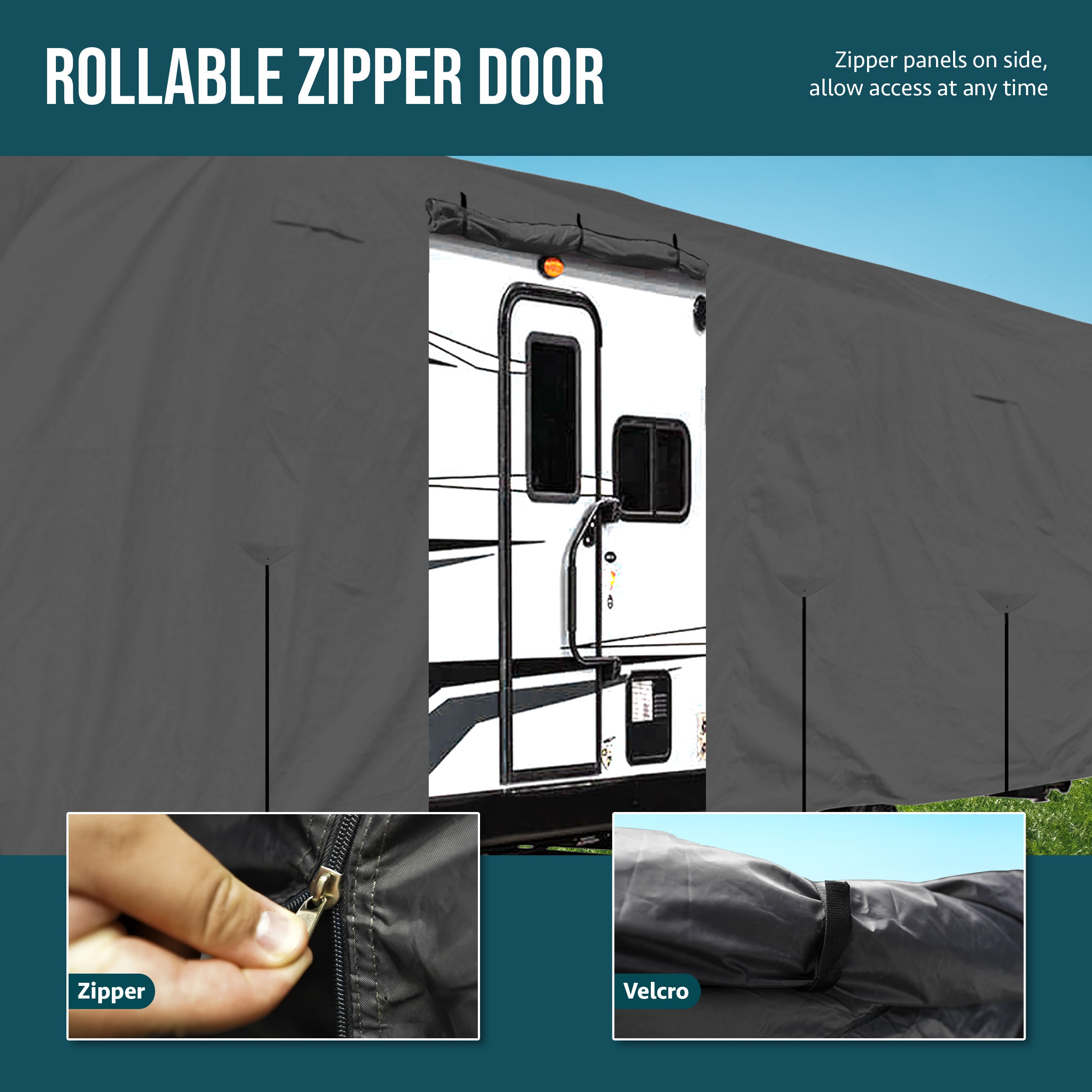 NEH Upgraded Travel Trailer RV Cover， Extra-Thick Anti-UV， Durable Camper Cover， Fits 16ft - 18ft Length Motorhome-Breathable， Water-Repellent， Rip-stop