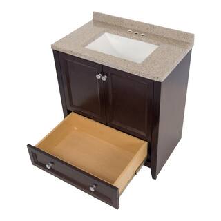 Glacier Bay Delridge 30.5 in. W x 18.8 in. D x 35.4 in. H Freestanding Bath Vanity in Chocolate with Caramel Solid Surface Top MVC30P2-CH