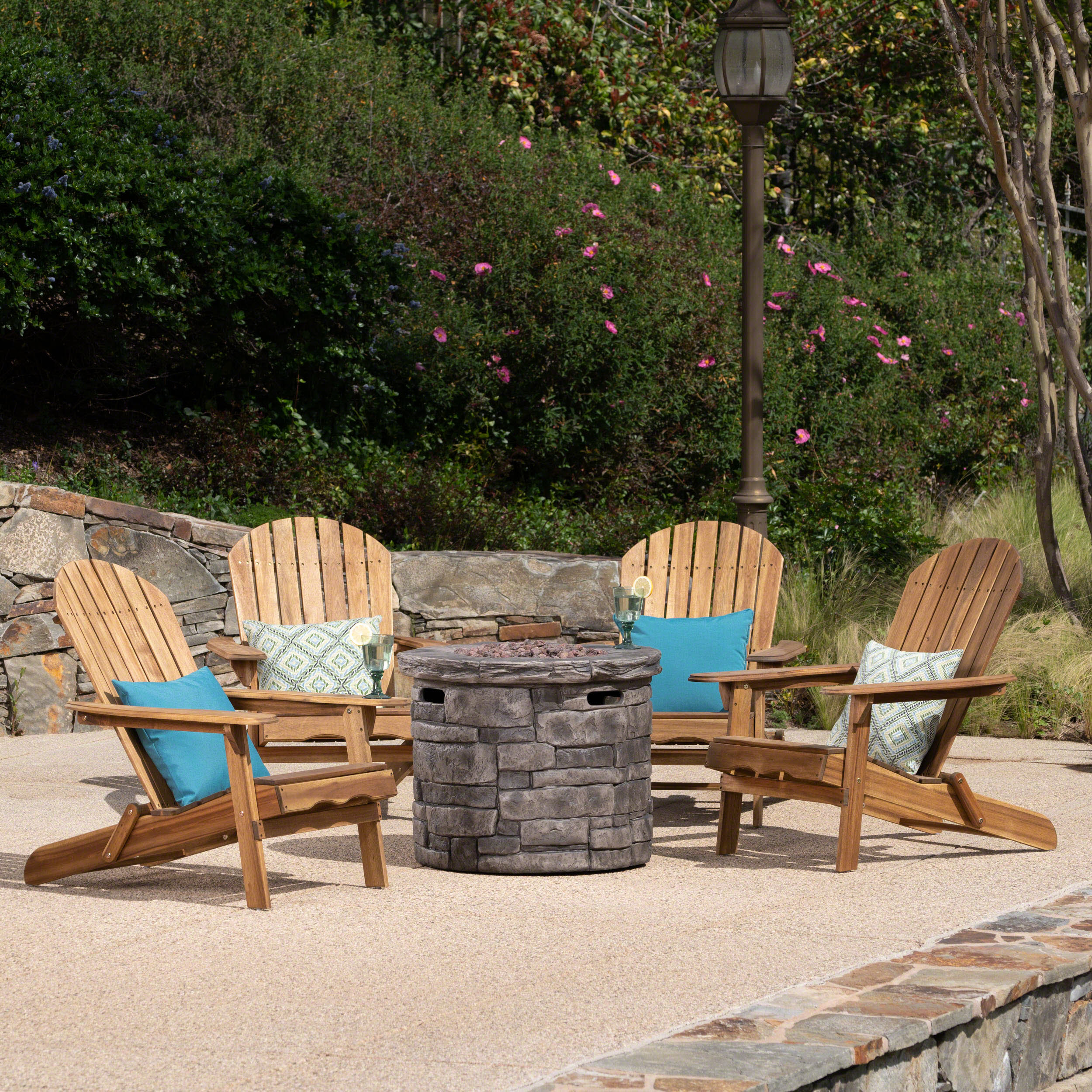 David Outdoor 5 Piece Adirondack Chair Set with Fire Pit