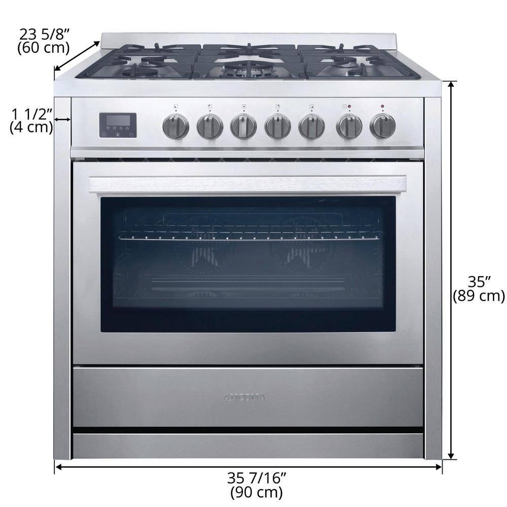 Ancona 36 in. 3.8 cu. ft. 5-Burners Dual Fuel Gas Range in Stainless Steel with True European Convection Oven AN-2221