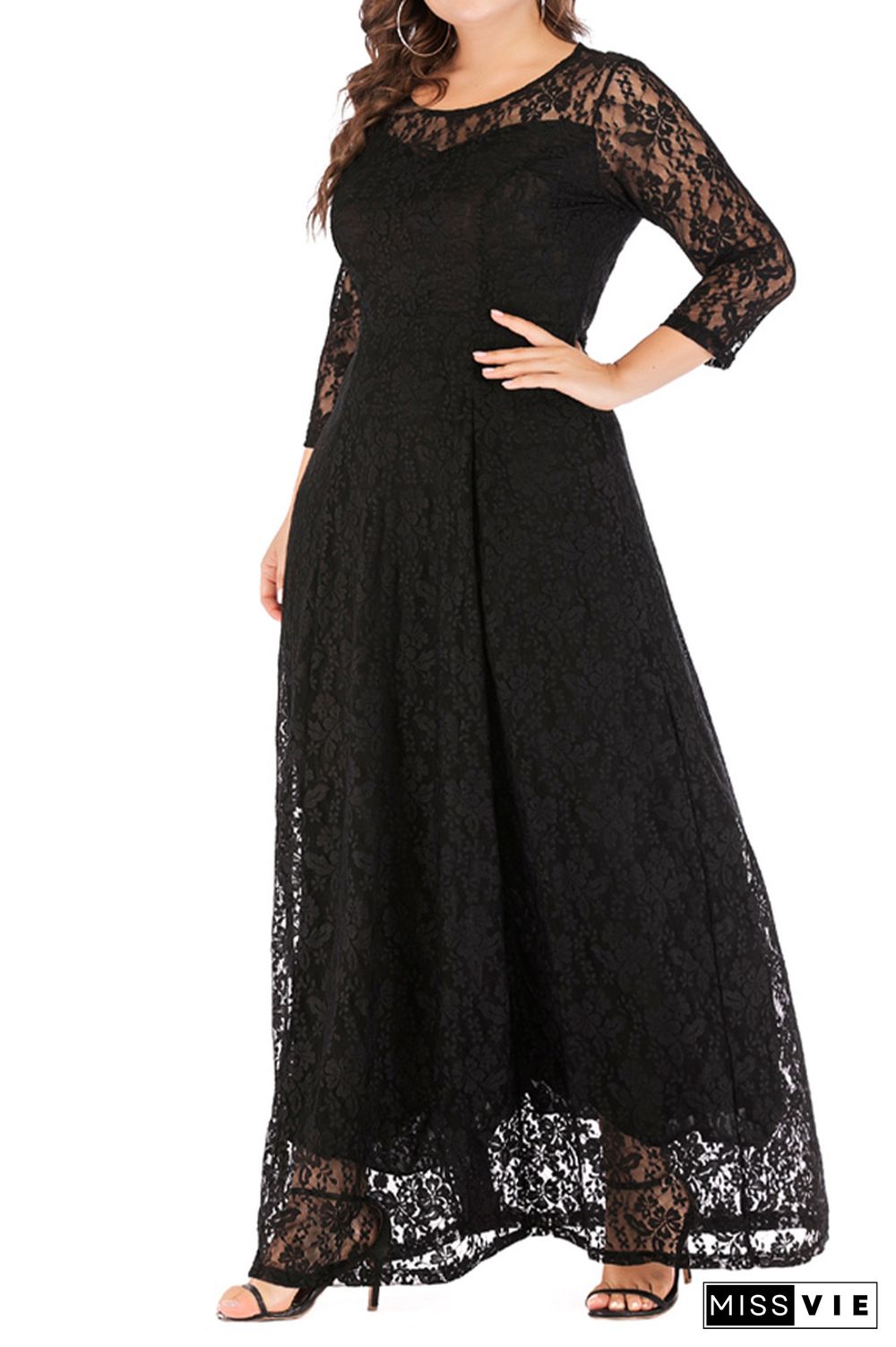 Plus Size Long Maxi Lace Dress