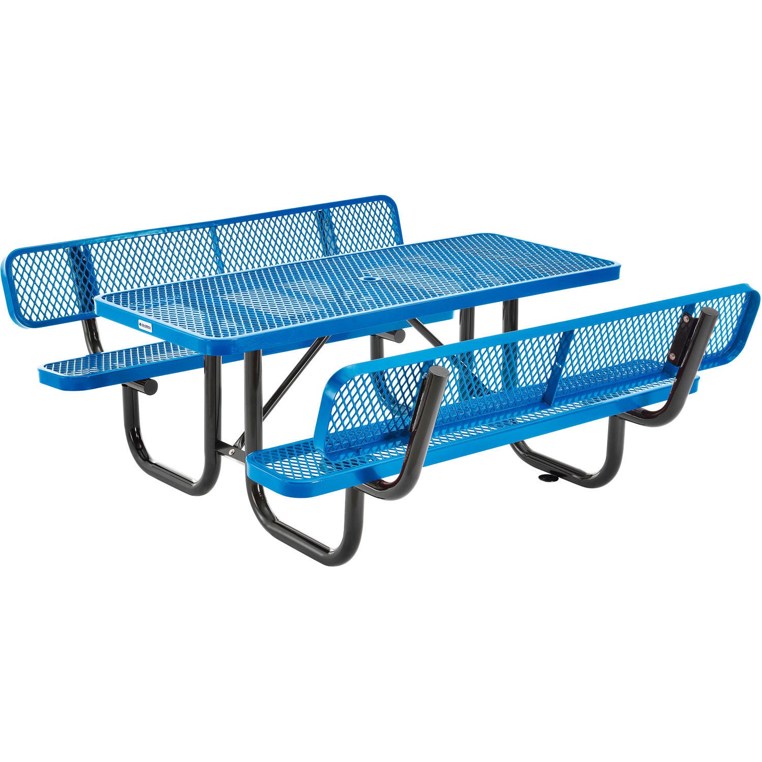 4' Rectangular Outdoor Expanded Metal Picnic Table With Backrests， Blue