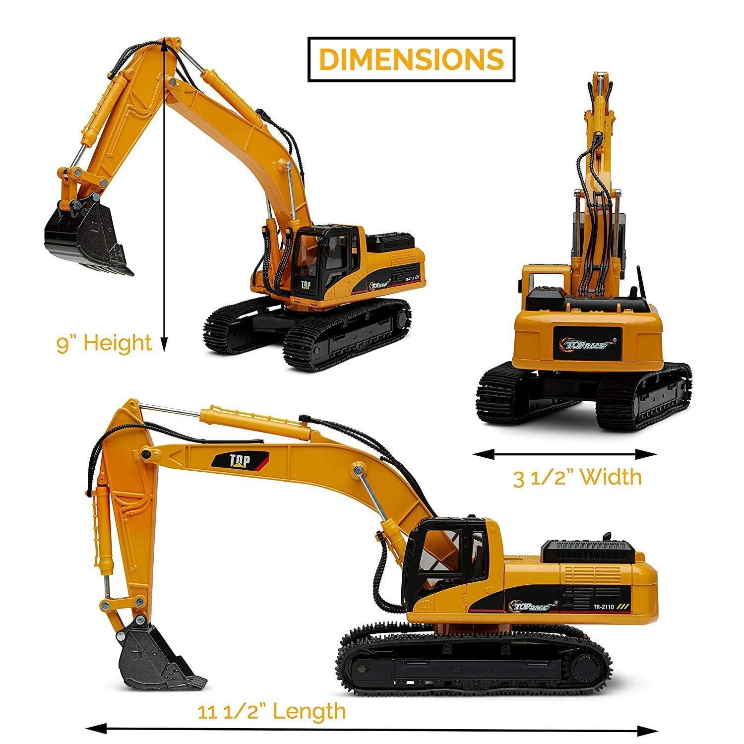 Top Race | Excavator Trucks Construction Toys For Boys， Diecast Rubber Metal， Play Vehicle