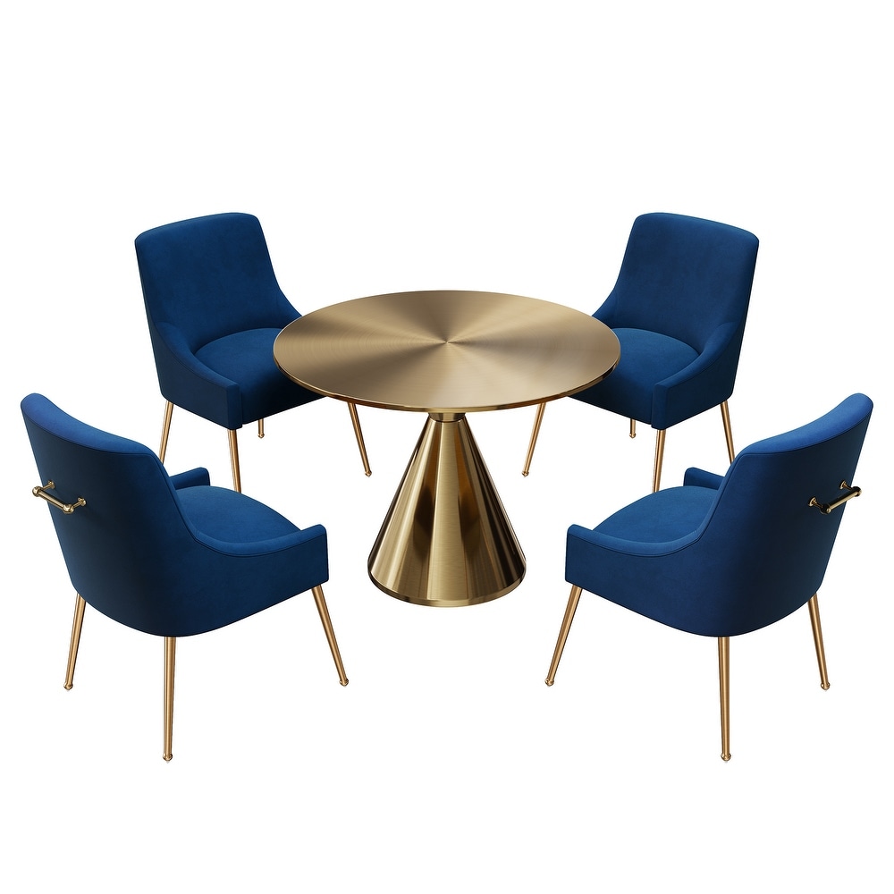 Clihome 5 Piece Modern Golden Table Velvet Chair Dining Set