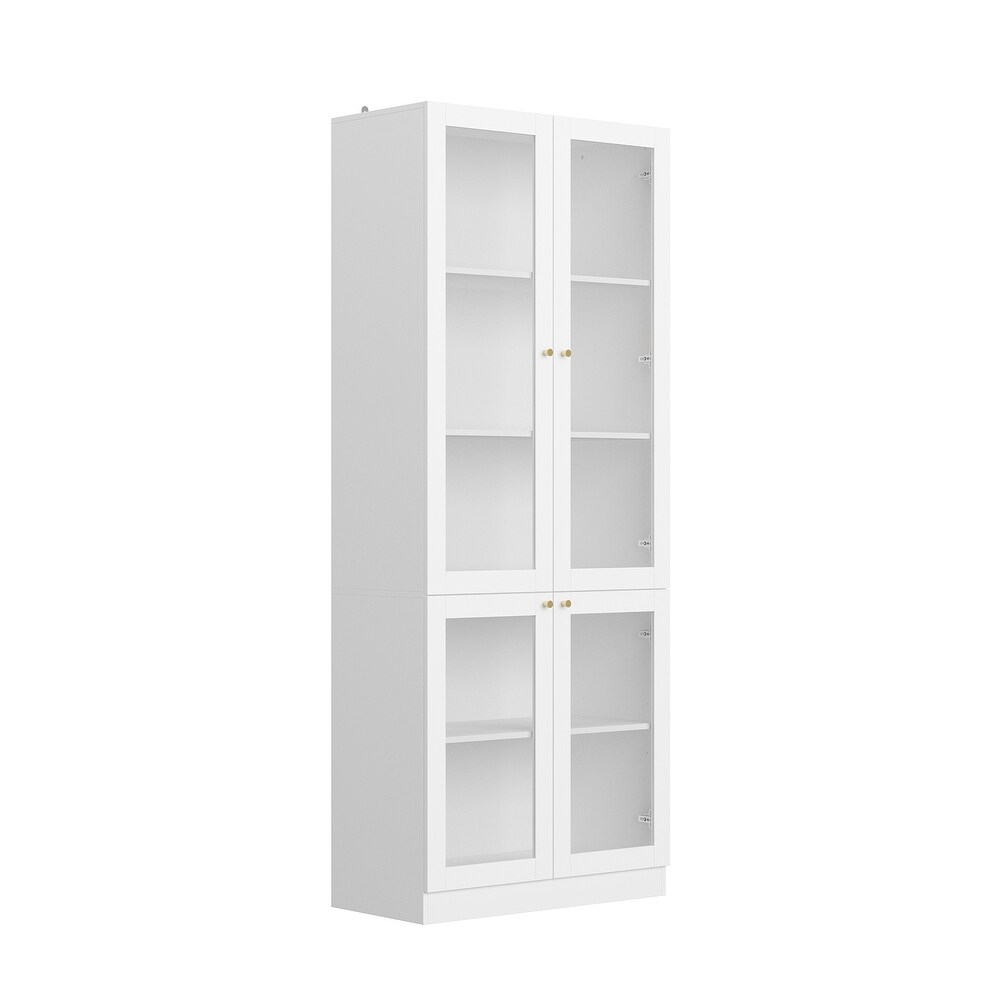 Tall Curio Display Glass Cabinet Bookcase with 4 Glass Doors   Shelves   78.7\