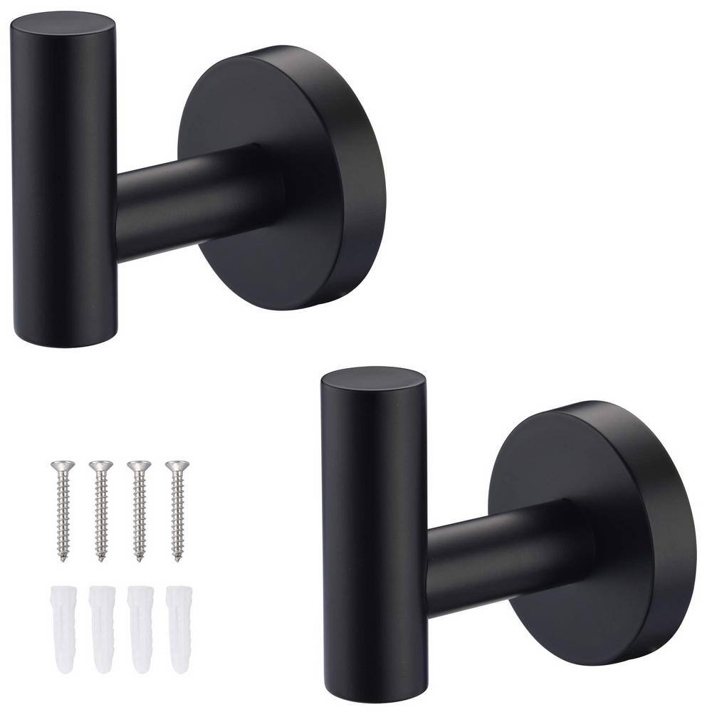 Tileon 2-Piece Single Bathroom Hand Towel Knob Hook in Matte Black AYBSZHD2305