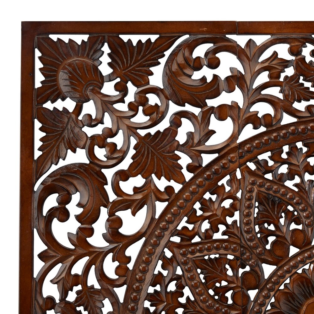 Wood Bohemian Carved Floral Wall Decor ( Set of 3)