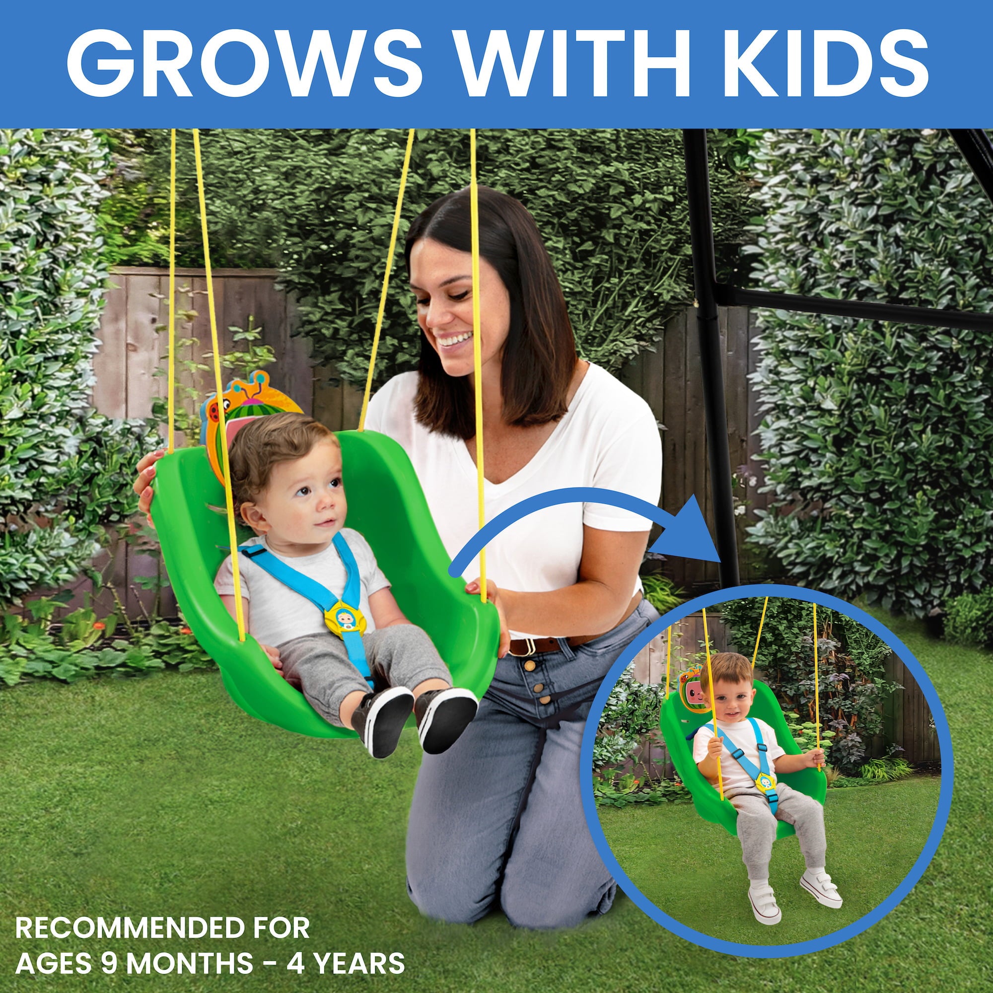 CoComelon 2-in-1 Outdoor Swing by Delta Children – For Babies and Toddlers – Full Bucket Seat