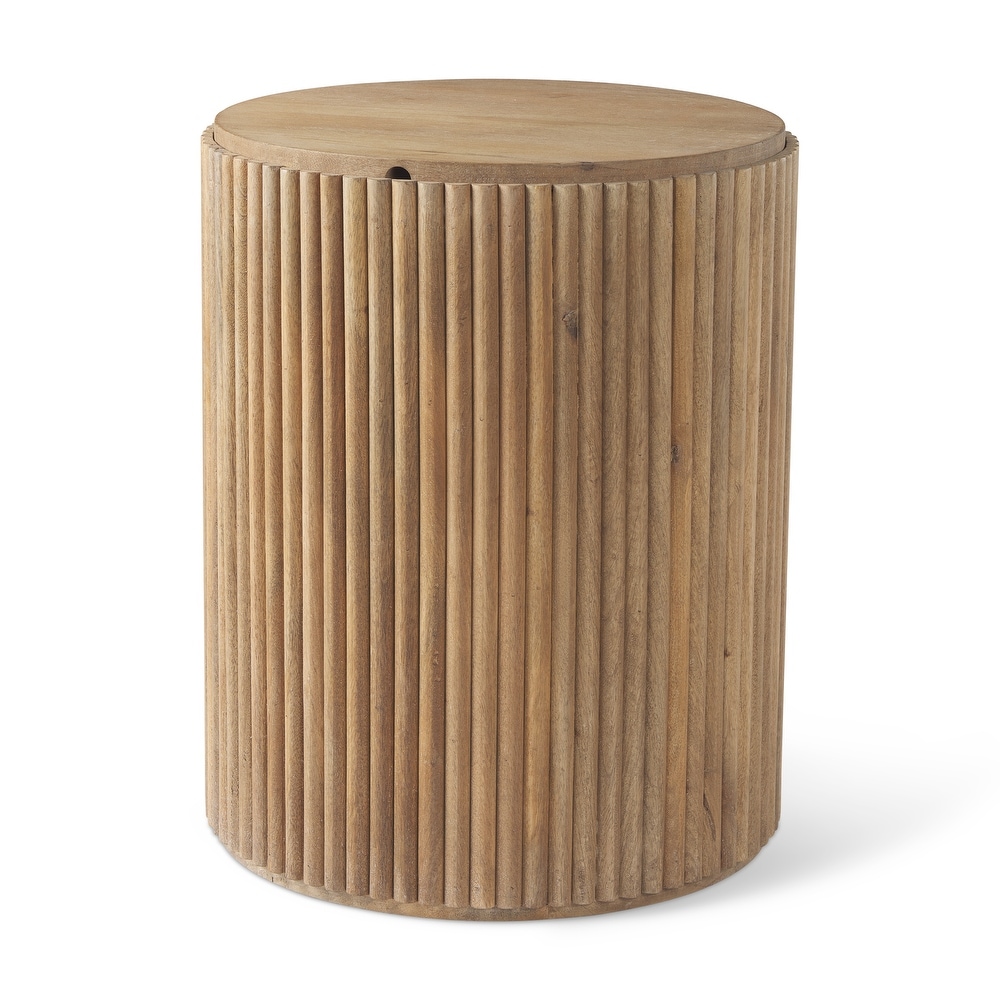 Terra Dark Brown Solid Wood Fluted Round Side Table