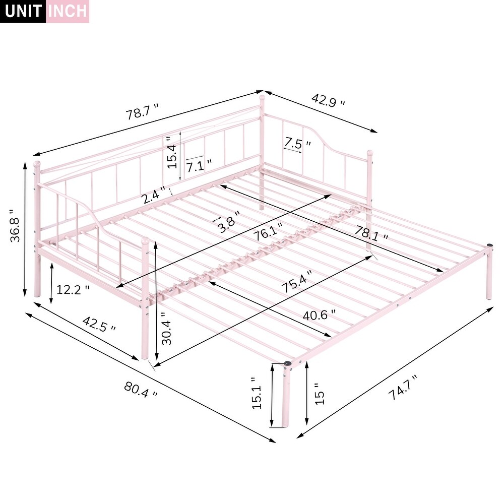 Daybed w/Pull Out Trundle  Twin Size Day Bed w/Trundle Daybed Frame Steel Slat Support Space Saving Sofa Daybeds for Kids  Pink