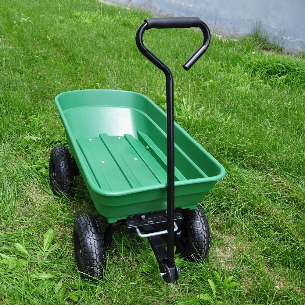 Green Folding Wagon Poly Garden Dump Cart  300 Pound Capacity