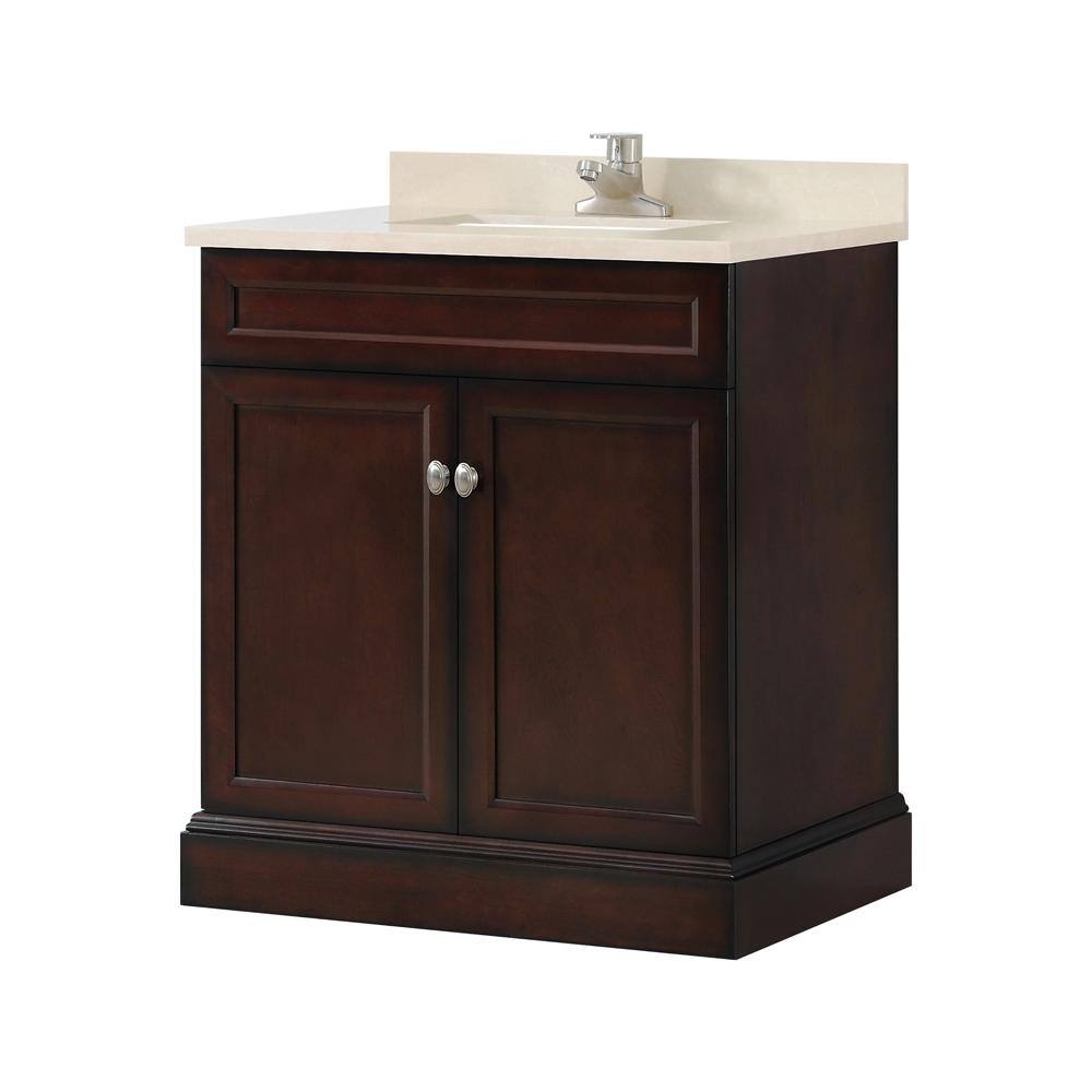 Home Decorators Collection Teagen 30 in. W Bath Vanity in Dark Espresso with Cultured Stone Vanity Top in Beige with White Basin Teagen 30EB