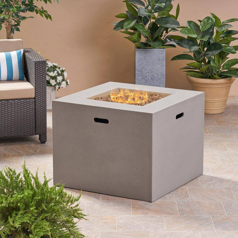 Noble House Zachary 31 in. x 24.5 in. Square Concrete Propane Fire Pit in Light Gray 42611