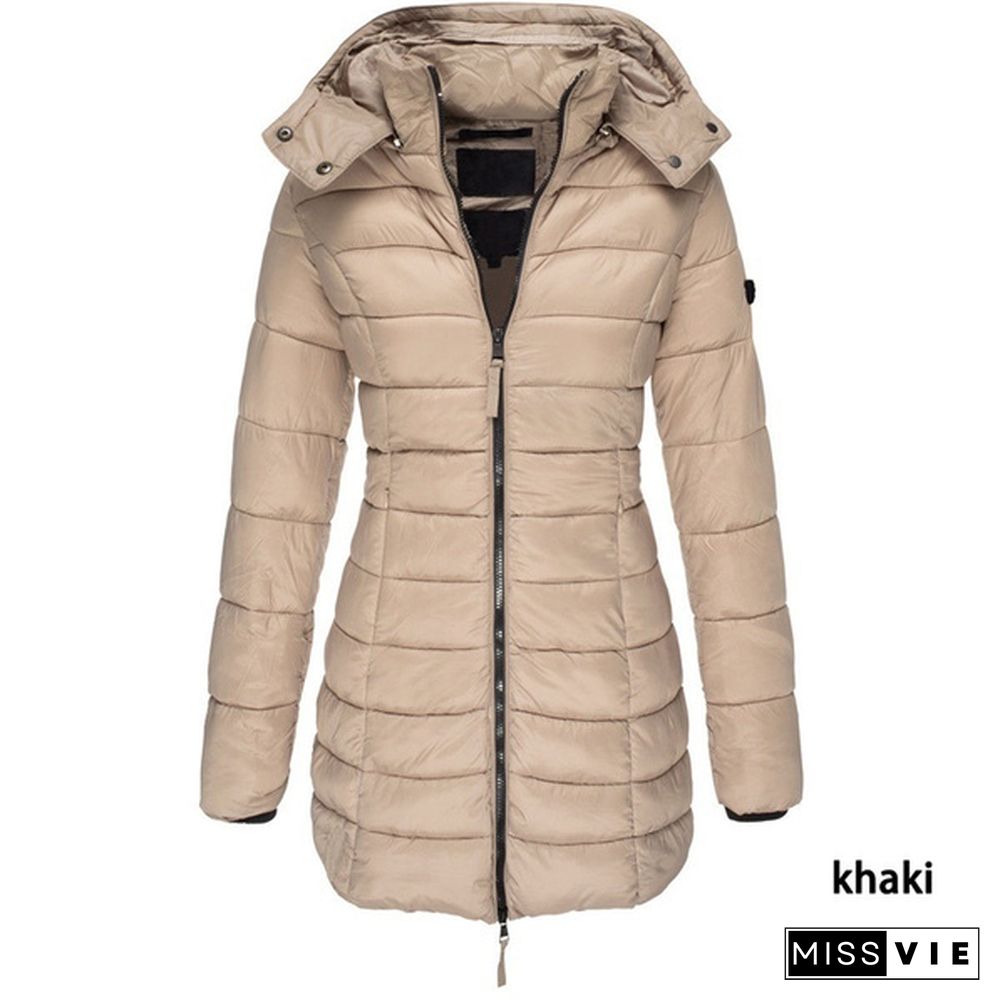 New  Winter Long Down Jacket Women's Thick Warm Hooded Cotton Padded Down Jacket Coat