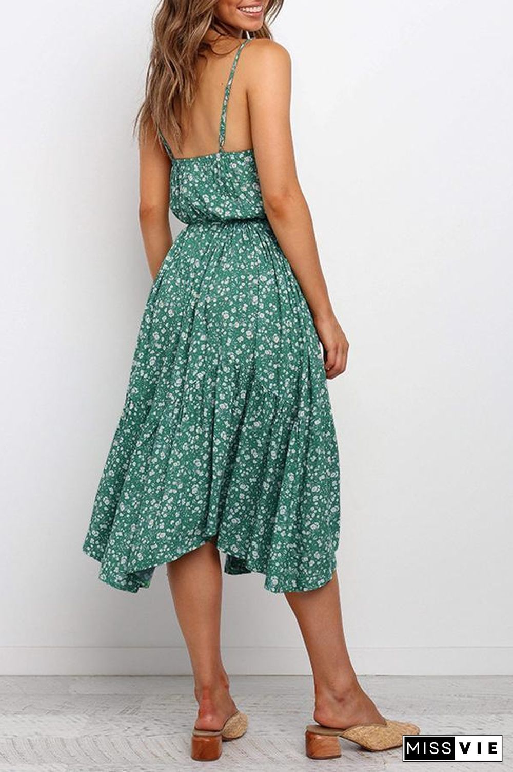 Spaghetti Strap Floral Printed Sling Midi Dress (2 Colors) P15373