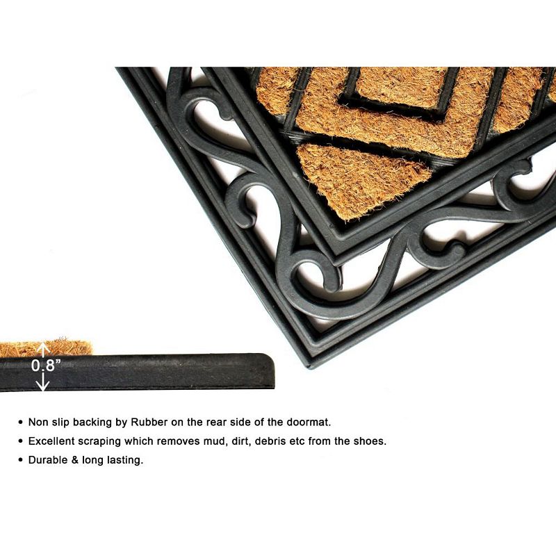 RugSmith Natural Moulded Rubber Coir Diamond Doormat