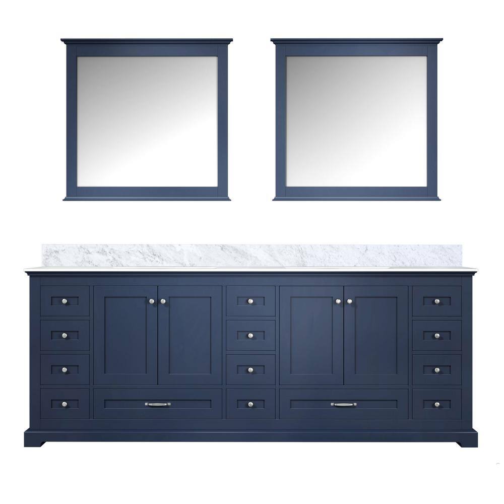 Lexora Dukes 84 in. W x 22 in. D Navy Blue Double Bath Vanity Carrara Marble Top and 34 in. Mirrors LD342284DEDSM34