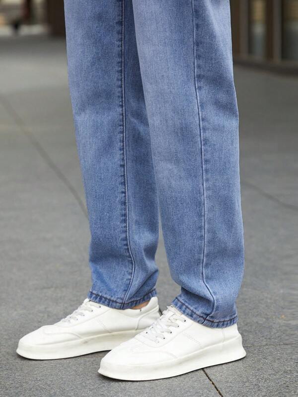 Homme Men Slant Pocket Straight Leg Jeans