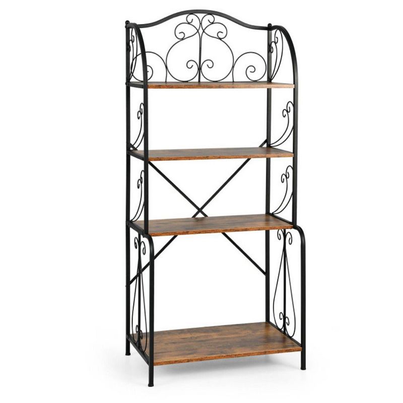 Hivago 4-Tier Industrial Kitchen Baker's Rack with Open Shelves and X-Bar