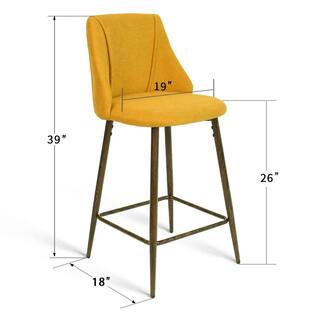 Elevens CHOLE Yellow Fabric Upholstered 26 in. Full Back Metal Frame Counter Stool (Set of 2) (19 in. W x 39 in. H) CHOLE-MIDBAR-YELLOW