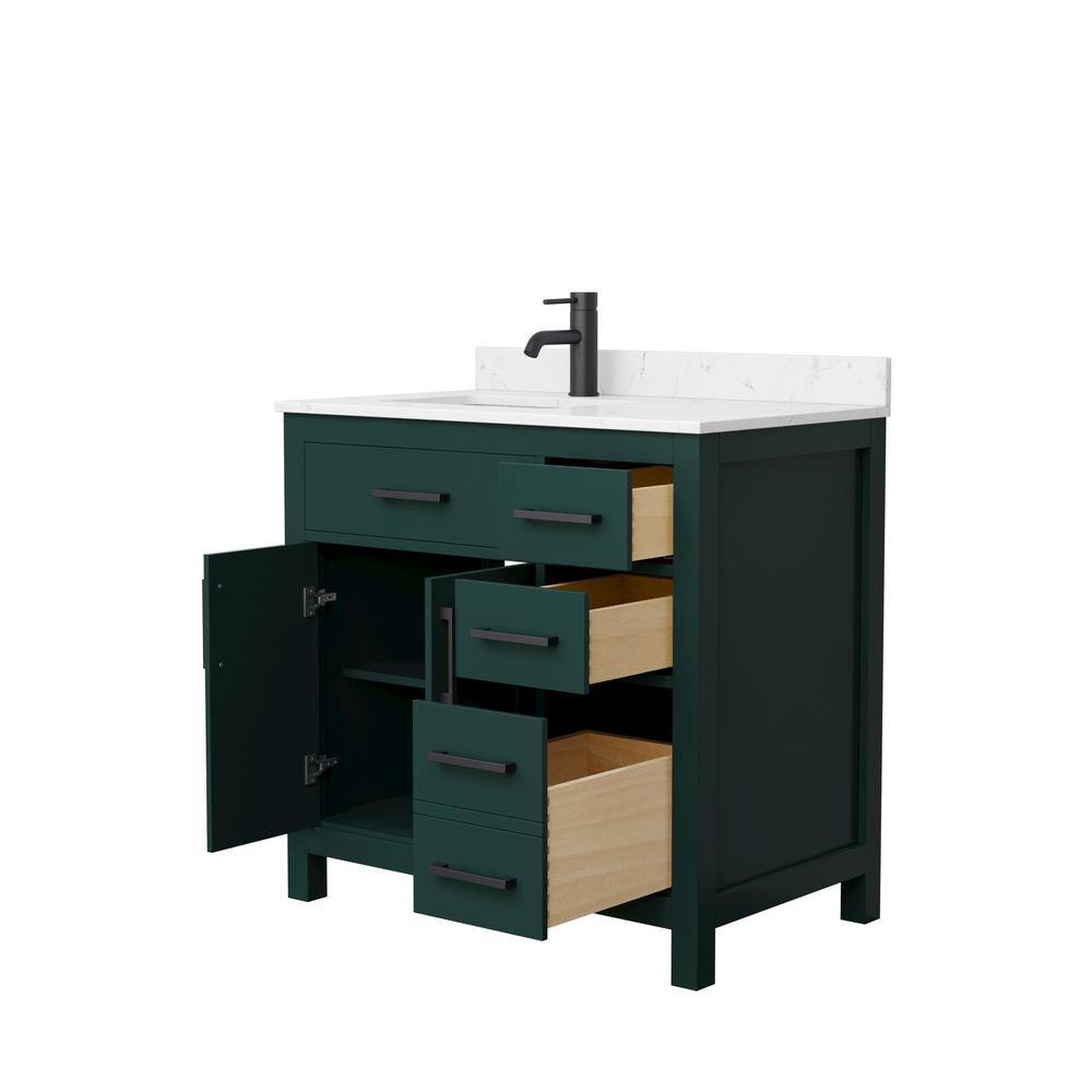 Wyndham Collection Beckett 36 in. W x 22 in. D x 35 in. H Single Sink Bathroom Vanity in Green with Carrara Cultured Marble Top WCG242436SGKCCUNSMXX