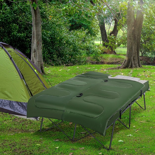 Outsunny 2 person Folding Camping Cot Portable Outdoor Bed Set With Sleeping Bag Inflatable Air Mattress Comfort Pillows And Carry Bag For Outdoor