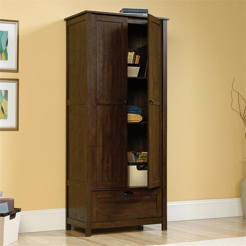 Sauder Storage Cabinet， Rustic Walnut Finish