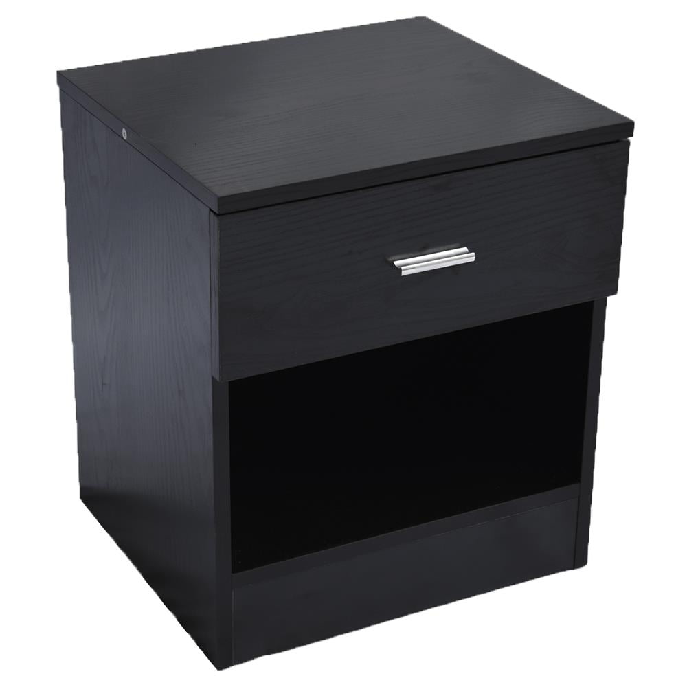 SalonMore Black Nightstand Bedroom Storage Bedside Table Side End Table with Drawer and Shelf