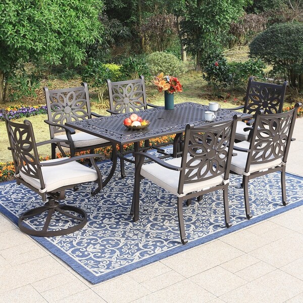 MAISON ARTS 7Piece Cast Aluminum Patio Dining Set with Rectangle Dining Table and 6 Cast Aluminum Patio Chairs